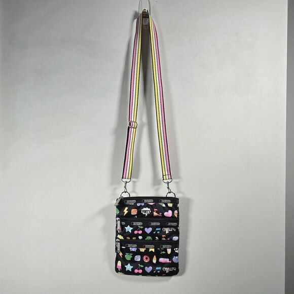 Lesportsac Kasey 3 Zip Crossbody Fun Food Emoji Smile Purse Colorful Adjustable - Picture 2 of 11